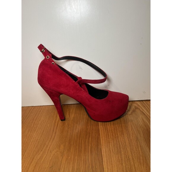 Dimanxi Platform Mary Jane Heels Womens Size 8 Red Faux Suede Ankle Strap Pumps - Picture 6 of 13